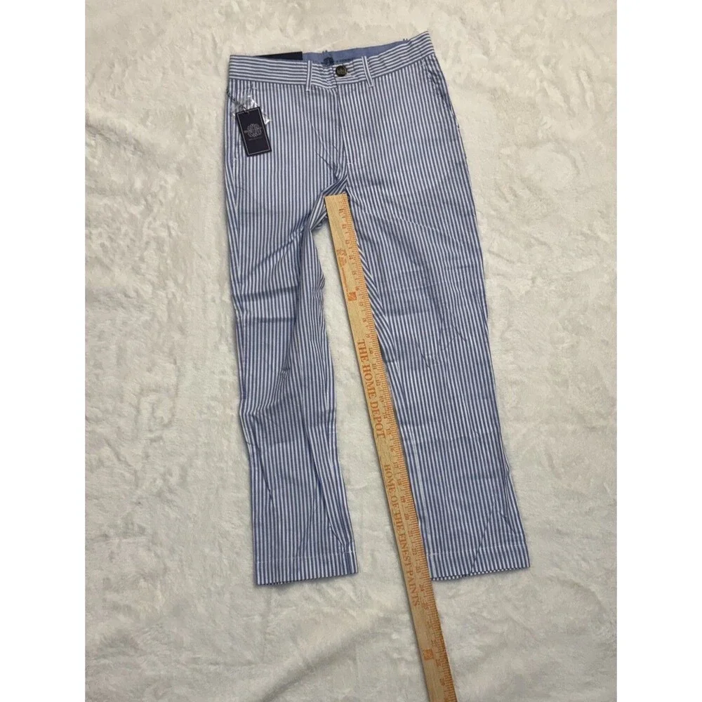 Brown Bowen & Co. Seersucker Blue/White Striped Pants Boys Sz 8 Adjustable Waist